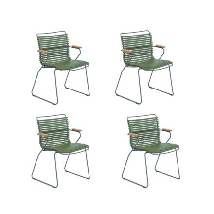 Houe 4er-Set “Click“ Gartenstuhl mit Armlehnen, olivgrün