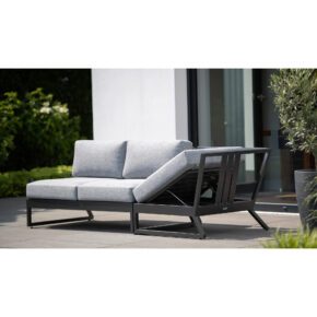 Kettler "Ocean Skid Platform" 2-Sitzer Sofa und Eckteil, Alu anthrazit, Bezug Olefin hellgrau meliert