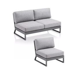 Kettler "Ocean Skid Platform" Loungeset 2-teilig, Alu anthrazit, Bezug Olefin hellgrau meliert