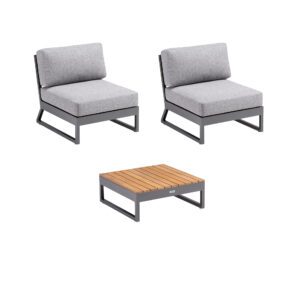 Kettler "Ocean Skid Platform" Loungeset 3-teilig, Alu anthrazit, Bezug Olefin hellgrau meliert