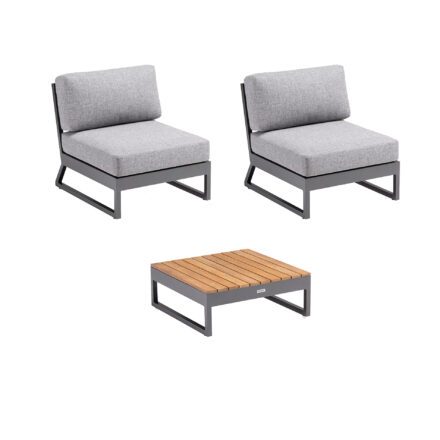 Kettler "Ocean Skid Platform" Loungeset 3-teilig, Alu anthrazit, Bezug Olefin hellgrau meliert