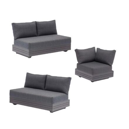 Zebra "Cubo" Loungeset 3-teilig, 2x 2-Sitzer & 1x Eckteil, Gestelle Aluminium graphite, Polster Olefin dark grey