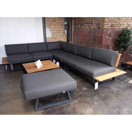 Diamond Garden "Nora Sun & Rain" Loungeset, Gestelle Aluminium anthrazit, Polster Tuvatextil® grau, Tischplatte, Rückenlehnen und Ablagen Teakholz, Ausstellung Karlsruhe