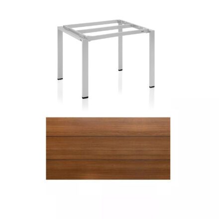 Kettler Float Gartentisch 95x95 cm, Aluminium silber, Tischplatte HPL Teak Optik mit Fräsung