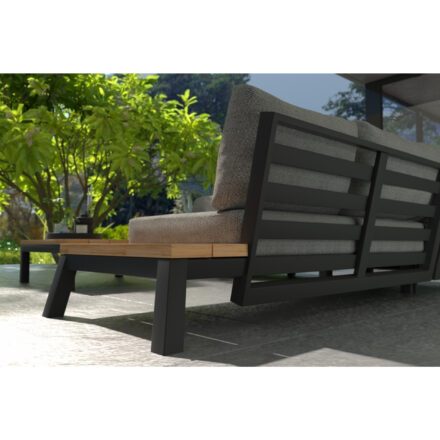 4Seasons Outdoor Loungesofa mit Ablage links "Empire", Alu anthrazit, Ablage Teak, inkl. Kissenset