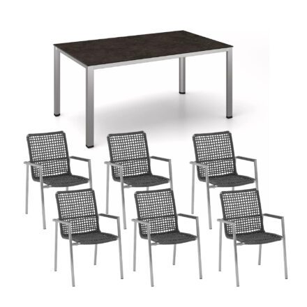 Gartenmöbel-Set mit 6x Gartenstuhl "Sines" und Tisch "Cubic" 220x95cm, Edelstahl, Tischplatte Keramik anthrazit