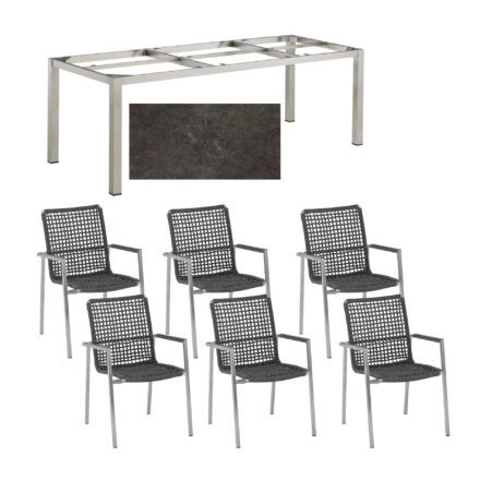 Gartenmöbel-Set mit 6x Gartenstuhl "Sines" und Tisch "Cubic" 220x95cm, Edelstahl, Tischplatte Keramik anthrazit