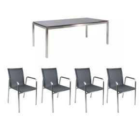 Gartenmöbel-Set mit SIT Stapelstuhl "Marseille" und Jati&Kebon Tisch "Muri", 160x90 cm, Edelstahl, Tischplatte HPL Titanium