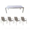 Gartenmöbel-Set mit Ploß Stapelstuhl "Amado" und Jati&Kebon Tisch "Muri", 160x90 cm, Edelstahl, Tischplatte HPL Zement grau
