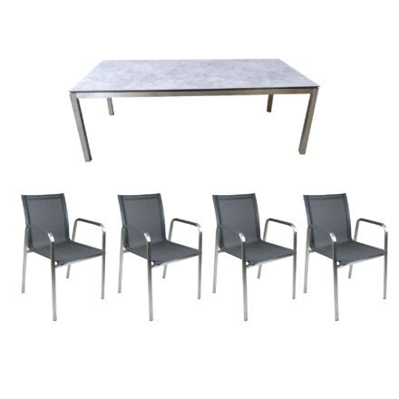 Gartenmöbel-Set mit SIT Stapelstuhl "Marseille" und Jati&Kebon Tisch "Muri", 160x90 cm, Edelstahl, Tischplatte HPL Zement grau