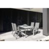 Kettler Gartenmöbel-Set "Diamond" mit 4x Klappsessel Sunbrella Flanelle und Gartentisch 160x95cm, Alu silber, Tischplatte HPL Grau mit Fräsung
