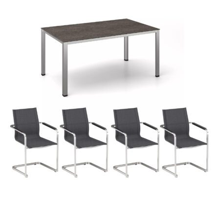 Kettler Gartenmöbel-Set mit Freischwinger "Feel" und Tisch "Cubic" 160x95 cm, Edelstahl, Tischplatte Keramik grau-taupe