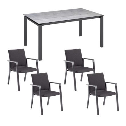 Kettler Gartenmöbel-Set mit Stapelsessel "Rasmus" und Tisch "Float" 160x95 cm, Alu anthrazit, Tischplatte HPL Grau mit Fräsung