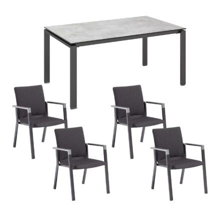 Kettler Gartenmöbel-Set mit Stapelsessel "Rasmus" und Tisch "Float" 160x95 cm, Alu anthrazit, Tischplatte HPL Hellgrau meliert