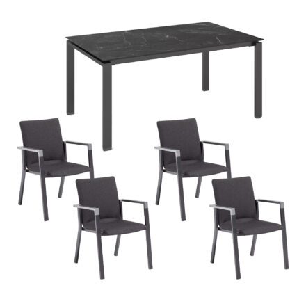 Kettler Gartenmöbel-Set mit Stapelsessel "Rasmus" und Tisch "Float" 160x95 cm, Alu anthrazit, Tischplatte HPL Marmor grau