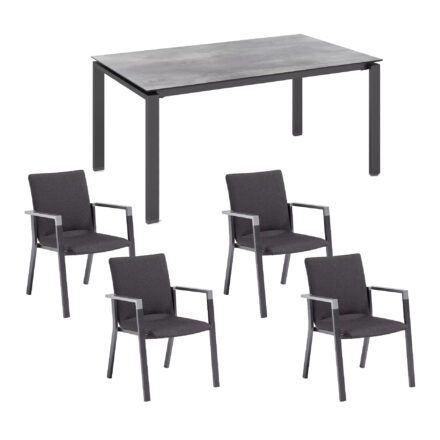 Kettler Gartenmöbel-Set mit Stapelsessel "Rasmus" und Tisch "Float" 160x95 cm, Alu anthrazit, Tischplatte HPL Silbergrau