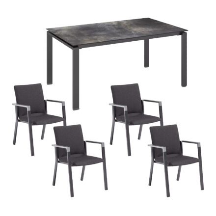Kettler Gartenmöbel-Set mit Stapelsessel "Rasmus" und Tisch "Float" 160x95 cm, Alu anthrazit, Tischplatte HPL Titanit anthrazit
