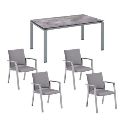 Kettler Gartenmöbel-Set mit Stapelsessel "Rasmus" und Tisch "Float" 160x95 cm, Alu silber, Tischplatte HPL Anhrazit
