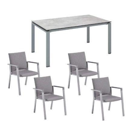 Kettler Gartenmöbel-Set mit Stapelsessel "Rasmus" und Tisch "Float" 160x95 cm, Alu silber, Tischplatte HPL Hellgrau meliert