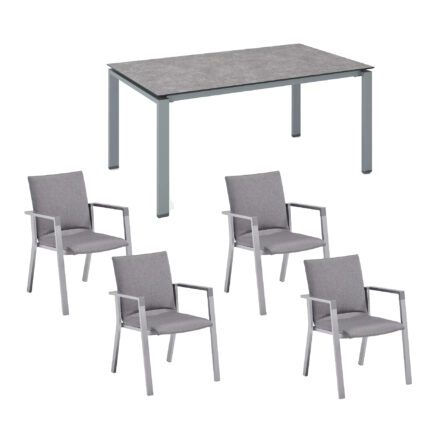 Kettler Gartenmöbel-Set mit Stapelsessel "Rasmus" und Tisch "Float" 160x95 cm, Alu silber, Tischplatte HPL Kalksandstein