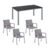 Kettler Gartenmöbel-Set mit Stapelsessel "Rasmus" und Tisch "Float" 160x95 cm, Alu silber, Tischplatte HPL Marmor grau