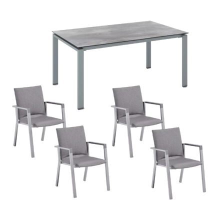 Kettler Gartenmöbel-Set mit Stapelsessel "Rasmus" und Tisch "Float" 160x95 cm, Alu silber, Tischplatte HPL Silbergrau