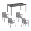 Kettler Gartenmöbel-Set mit Stapelsessel "Rasmus" und Tisch "Float" 160x95 cm, Alu silber, Tischplatte HPL Titanit anthrazit