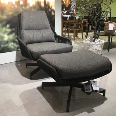 4Seasons Outdoor "Primavera" Loungesessel mit Hocker, Gestell Aluminium anthrazit, Rope-Bespannung anthrazit, Kissen Olefin grau - Ausstellung Weil