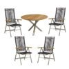 CASA DOMA "Mineo/Perano" Gartenmöbel-Set 5-tlg., Gestelle Edelstahl gebürstet, Sitzfläche Rope anthrazit, Armlehnen Teak, Tischplatte Teak, Ø 120 cm