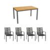 CASA DOMA "Mineo/Varano" Gartenmöbel-Set 5-tlg., Gestelle Edelstahl anthrazit, Sitzfläche Rope anthrazit, Armlehnen Teak, Tischplatte Teak, 130x80 cm
