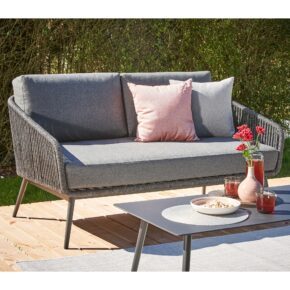 CASA DOMA "Ribera" 2-Sitzer Loungesofa Rundform, Rundrohr-Beine Edelstahl anthrazit, Sitz Rope anthrazit (vertikal breit), Kissen Tuvatextil® Panama grafito