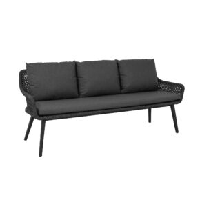 CASA DOMA "Ribera" Diningbank L-Form, Vierkant-Beine Edelstahl anthrazit, Sitz Rope anthrazit (Raute), Kissen Tuvatextil® Panama grafito