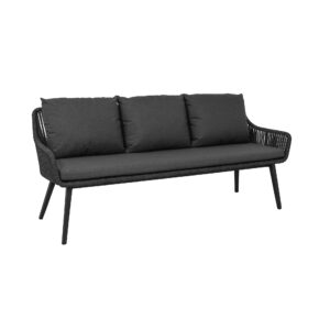 CASA DOMA "Ribera" Diningbank L-Form, Vierkant-Beine Edelstahl anthrazit, Sitz Rope anthrazit (vertikal breit), Kissen Tuvatextil® Panama grafito