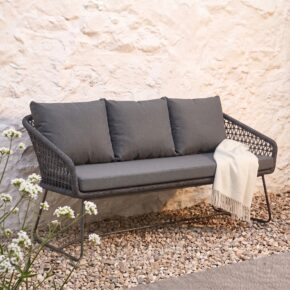 CASA DOMA "Ribera" Diningbank Rundform, Kufengestell Edelstahl anthrazit, Sitz Rope anthrazit (Knoten), Kissen Tuvatextil® Panama grafito (Bild KI-generiert)