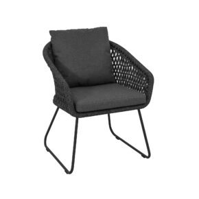 CASA DOMA "Ribera" Diningsessel Rundform, Kufengestell Edelstahl anthrazit, Sitz Rope anthrazit (Raute), Kissen Tuvatextil® Panama grafito