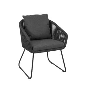 CASA DOMA "Ribera" Diningsessel Rundform, Kufengestell Edelstahl anthrazit, Sitz Rope anthrazit (vertikal breit), Kissen Tuvatextil® Panama grafito