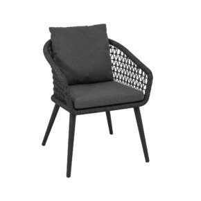 CASA DOMA "Ribera" Diningsessel Rundform, Rundrohr-Beine Edelstahl anthrazit, Sitz Rope anthrazit (Knoten), Kissen Tuvatextil® Panama grafito