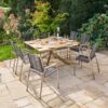 CASA DOMA "Mineo/Siderno" Gartenmöbel-Set 9-tlg., Gestelle Edelstahl gebürstet, Sitzfläche Rope anthrazit, Armlehnen Teak, Tischplatte Teak, 150x150 cm