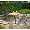 CASA DOMA "Mineo/Varano" Gartenmöbel-Set 5-tlg., Gestelle Edelstahl anthrazit, Sitzfläche Rope anthrazit, Armlehnen Teak, Tischplatte Teak, 130x80 cm