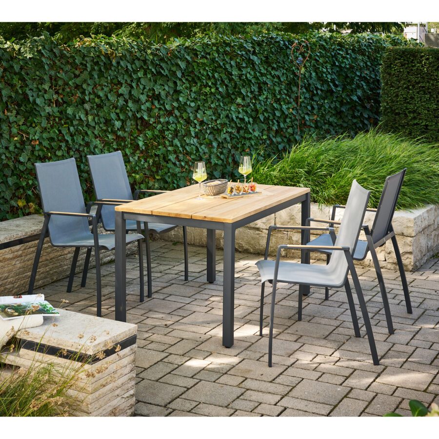 CASA DOMA Mineo/Varano GartenmöbelSet mit Stapelstuhl anthrazit
