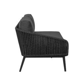 CASA DOMA "Ribera" 2-Sitzer Seitenteil links Rundform, Vierkant-Beine Edelstahl anthrazit, Sitz Rope anthrazit (vertikal breit), Kissen Tuvatextil® Panama grafito