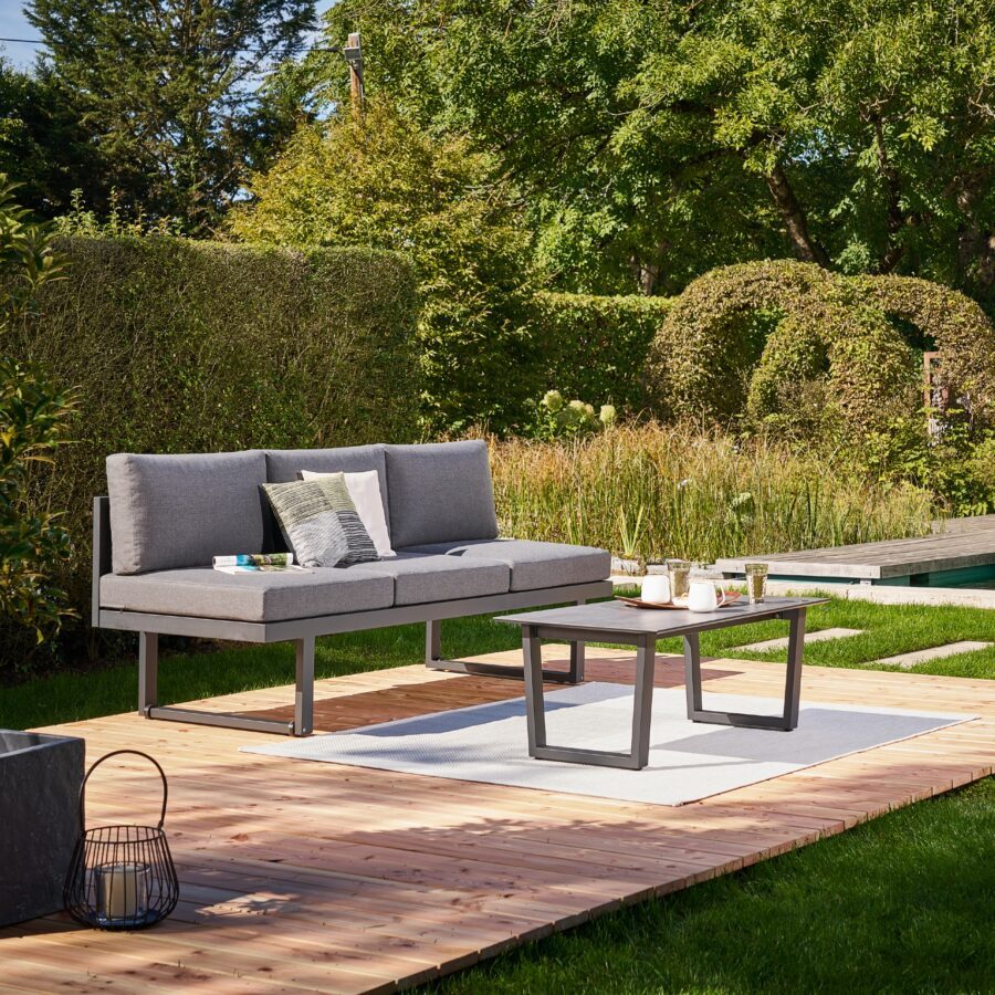 CASA DOMA "Aragona/Falerna" Loungeset 2-tlg., Sofa mit Gestell Aluminium anthrazit, Polster Tuvatextil® Panama grafito, Loungetisch mit Gestell Edelstahl anthrazit und HPL-Platte