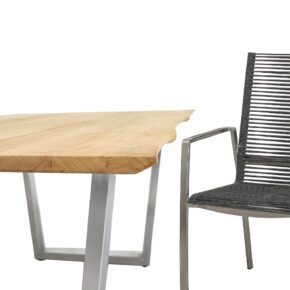 CASA DOMA "Mineo/Falerna" Gartenmöbel-Set 7-tlg., Gestelle Edelstahl gebürstet, Sitzfläche Rope anthrazit, Armlehnen Alu anthrazit, Tisch 210x100 cm mit Teakplatte mit Baumkante