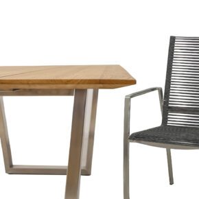 CASA DOMA "Mineo/Falerna" Gartenmöbel-Set 7-tlg., Gestelle Edelstahl gebürstet, Sitzfläche Rope anthrazit, Armlehnen Alu anthrazit, Tisch 210x100 cm mit Teakplatte mit Schweizer Kante