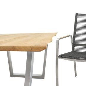 CASA DOMA "Mineo/Falerna" Gartenmöbel-Set 7-tlg., Gestelle Edelstahl gebürstet, Sitzfläche Rope anthrazit, Armlehnen Teak, Tisch 210x100 cm mit Teakplatte mit Baumkante
