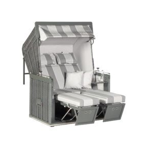 Sonnenpartner "Präsident" Strandkorb, 2-Sitzer, Volllieger, Kunststoffgeflecht onix, Markisenstoff Nr. 36 und uni hellgrau weiß 723