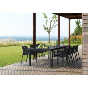 NARDI "Net" Stapelstuhl, Gestell und Sitzfläche Kunststoff anthrazit, mit Ausziehtisch "Rio" Aluminium/Kunststoff