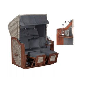 Strandkorb "Rustikal 285 Z SUN Edition" von SunnySmart, Korpus Akazienholz, Geflecht grey-washed, Dessin 1230