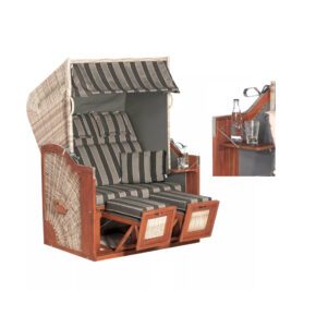 Strandkorb "Rustikal 285 Z SUN Edition" von SunnySmart, Korpus Akazienholz geölt, Geflecht grey-washed, Dessin 1175
