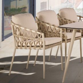 CASA DOMA "Messina" Diningsessel, Alu cream, Rope fossil